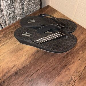 Clarks Black Sandals with Gold Detailing